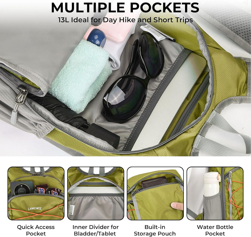 Small Hiking Backpack 13L Lightweight Foldable Travel Daypack for Men Women