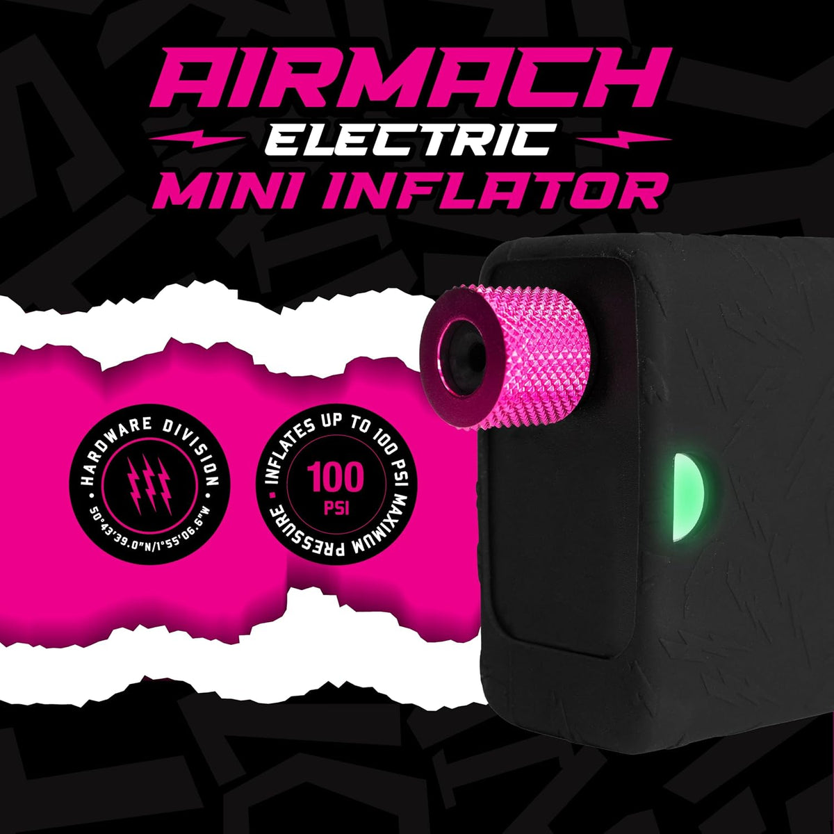 Muc-Off Airmach Electric Mini Inflator - Presta and Shrader Compatible Bike Pump - Rechargeable Electric Bike Pump for Road, Gravel, MTB and BMX Bikes