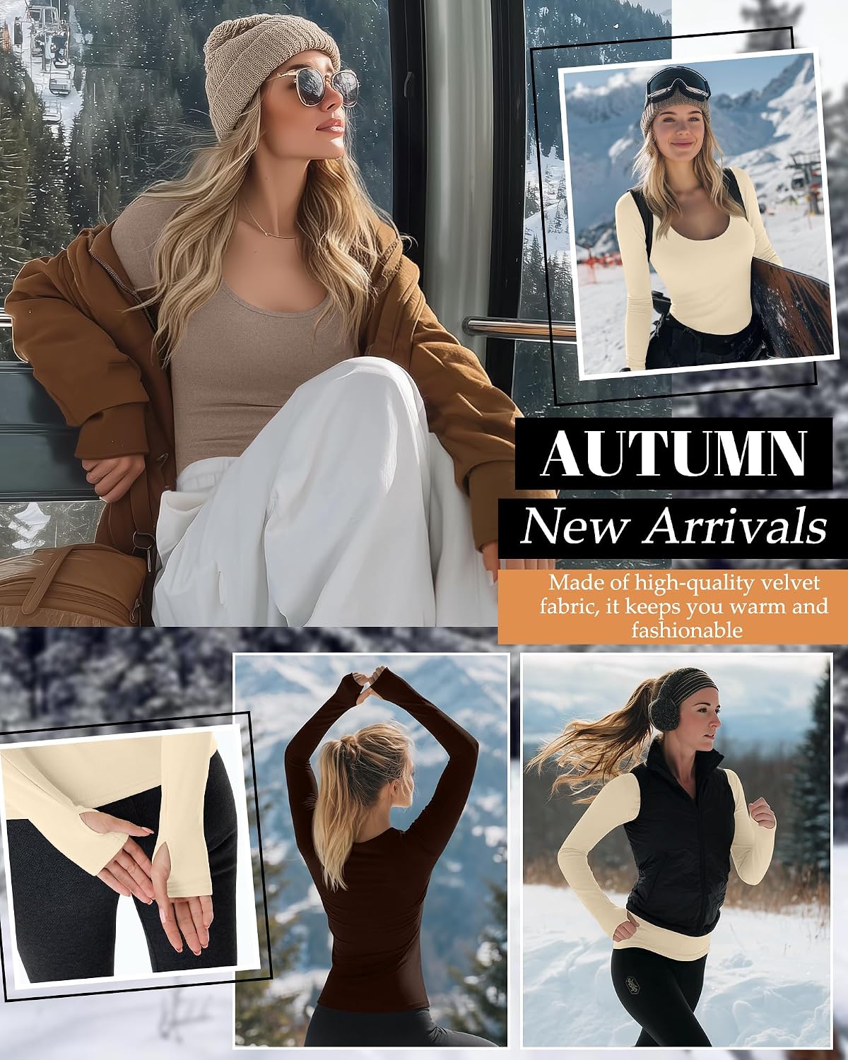 Riyiper 3 Pack Women's Thermal Long Sleeve Shirts Scoop Neck Top