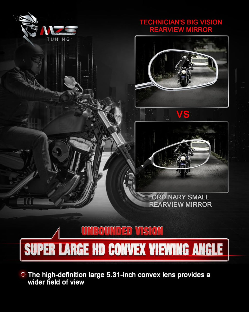 MZS Motorcycle Mirrors Chrome, M8 Touring Rear View Side Mirror Heavy Aluminium Compatible with Dyna Softail Sportster 883 1200 Road Glide King Street Glide Electra Ultra Tri CVO Vrod Ultra 1982-2026
