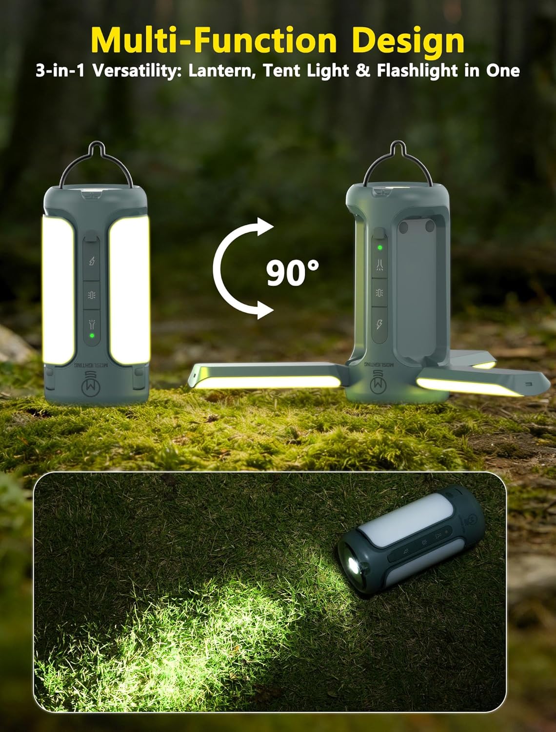 Camping Lantern Rechargeable, 3-in-1 Foldable Tent Light & Flashlight, 1500LM, 10000mAh, IP54 Water Resistant, 1/4" Screw Base, Stepless Dimming, 5 Modes for Camping, Hiking, Power Outages