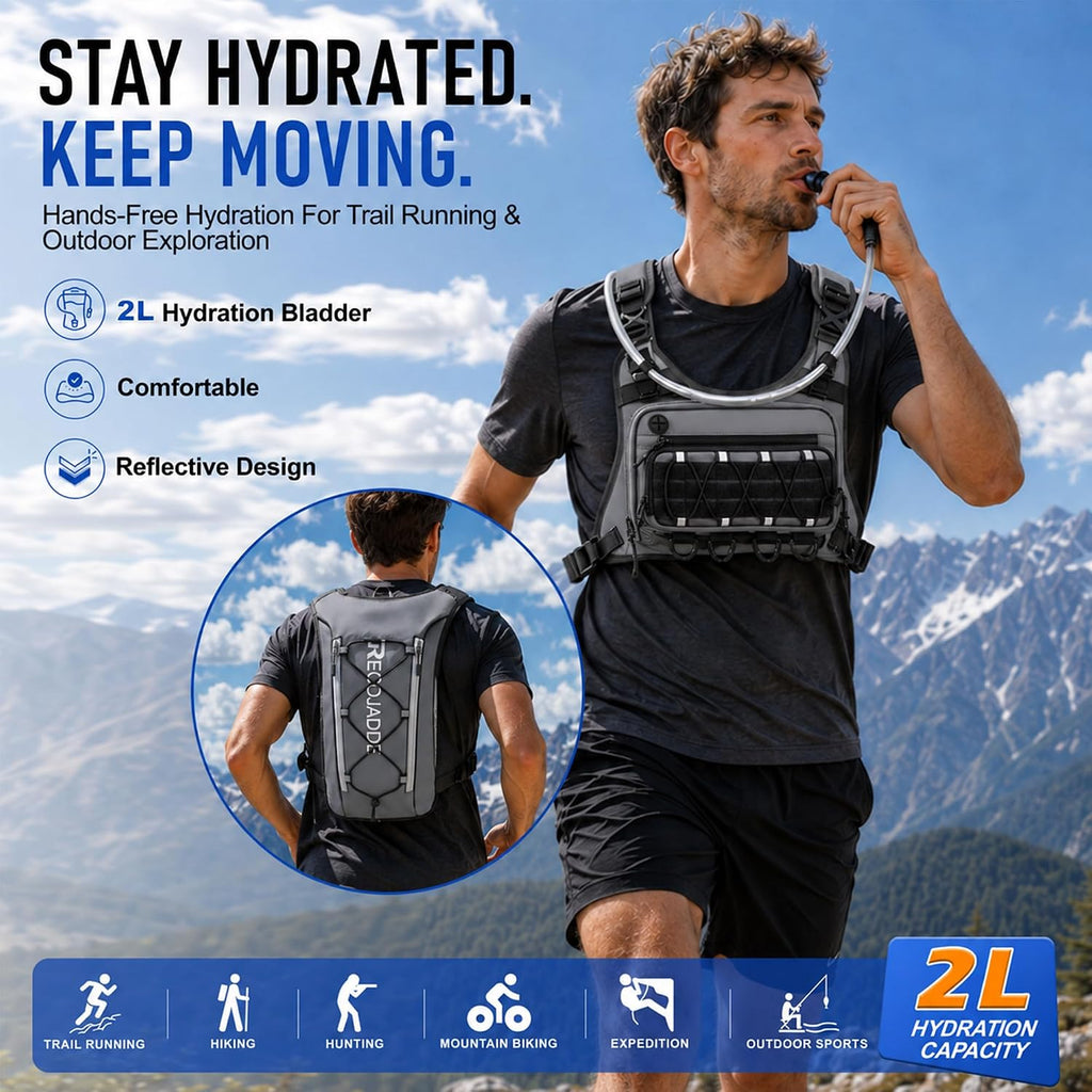 BECOJADDE Running Vest for Men Hydration Backpack with 2L Water Bladder
