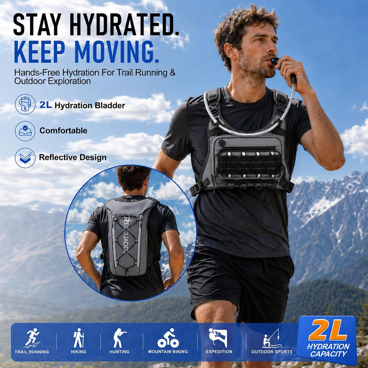 BECOJADDE Running Vest for Men Hydration Backpack with 2L Water Bladder