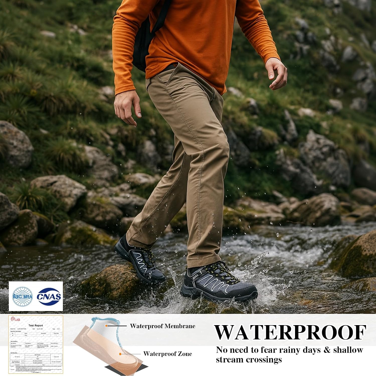 Queday Mens Waterproof Lightweight Hiking Shoes