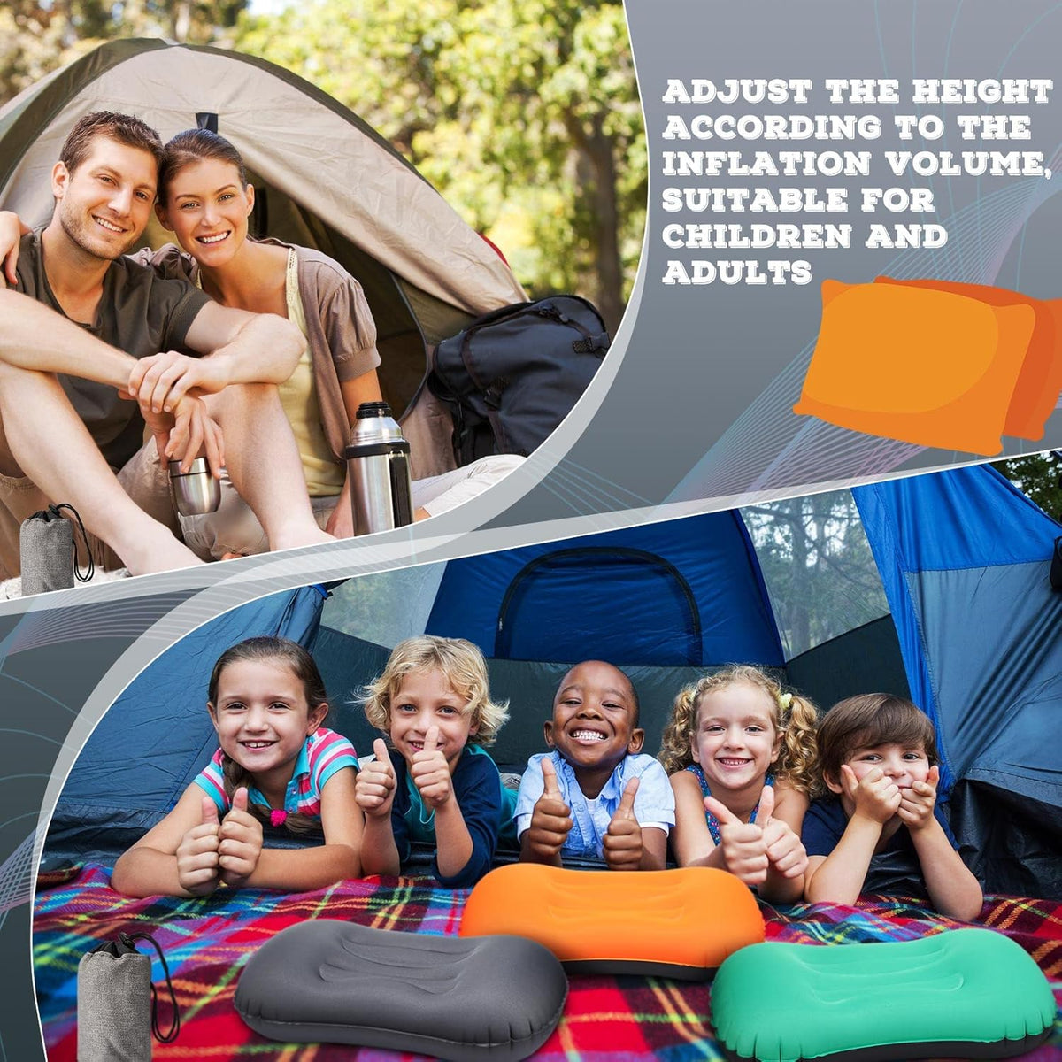 Yulejo 3 Pcs Inflatable Camping Travel Pillow, Dark Gray, Green, Orange