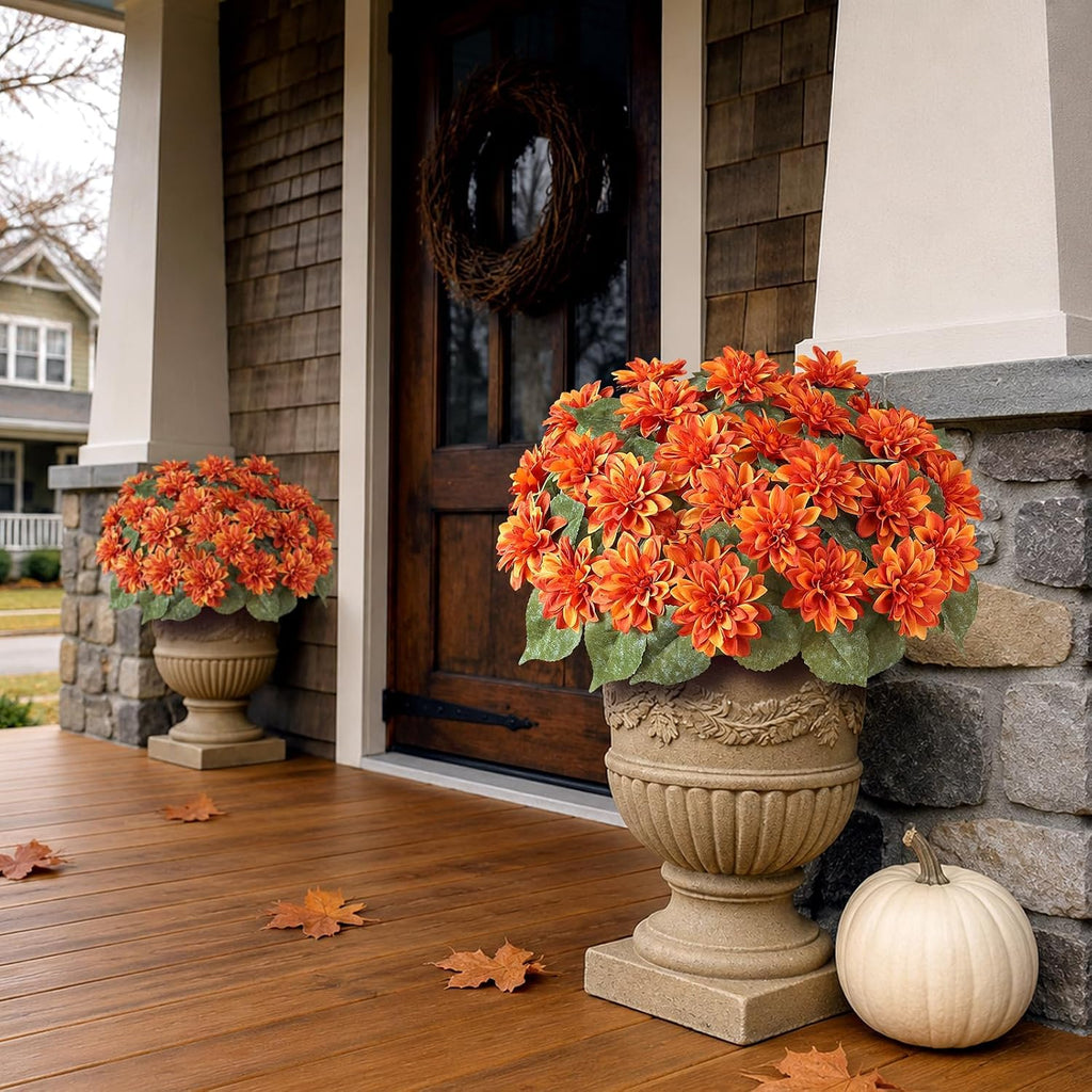 2 Set Fall Artificial Dahlia Topiary Ball Trees for Front Porch (Orange)