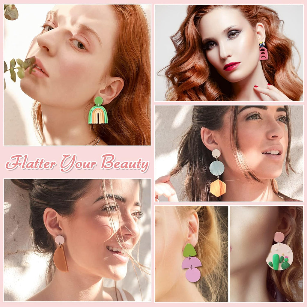 Polymer Clay Earring Making Kit- 30 Clay Earring Cutters, 24 Color Polymer Clay, 8 Circle Cutters, Rollers, B7000 Glue, 640 PCS Earrings Making Tools Accessories for Jewelry DIY (Instructions Include)