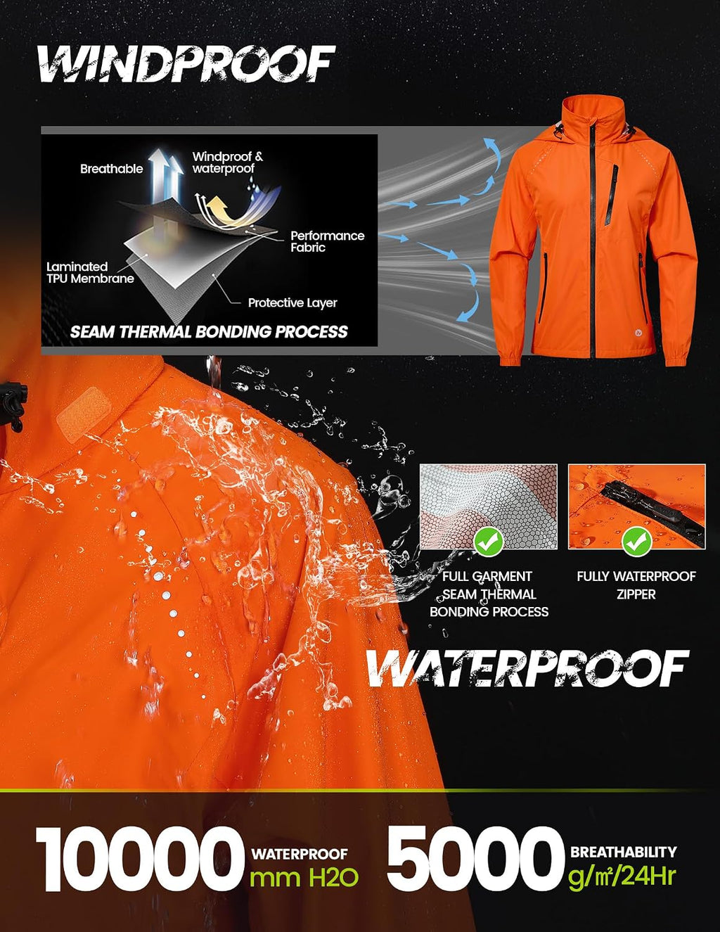 Nepest Womens Cycling Rain Jackets Biking Windbreaker with Hood UPF 50+