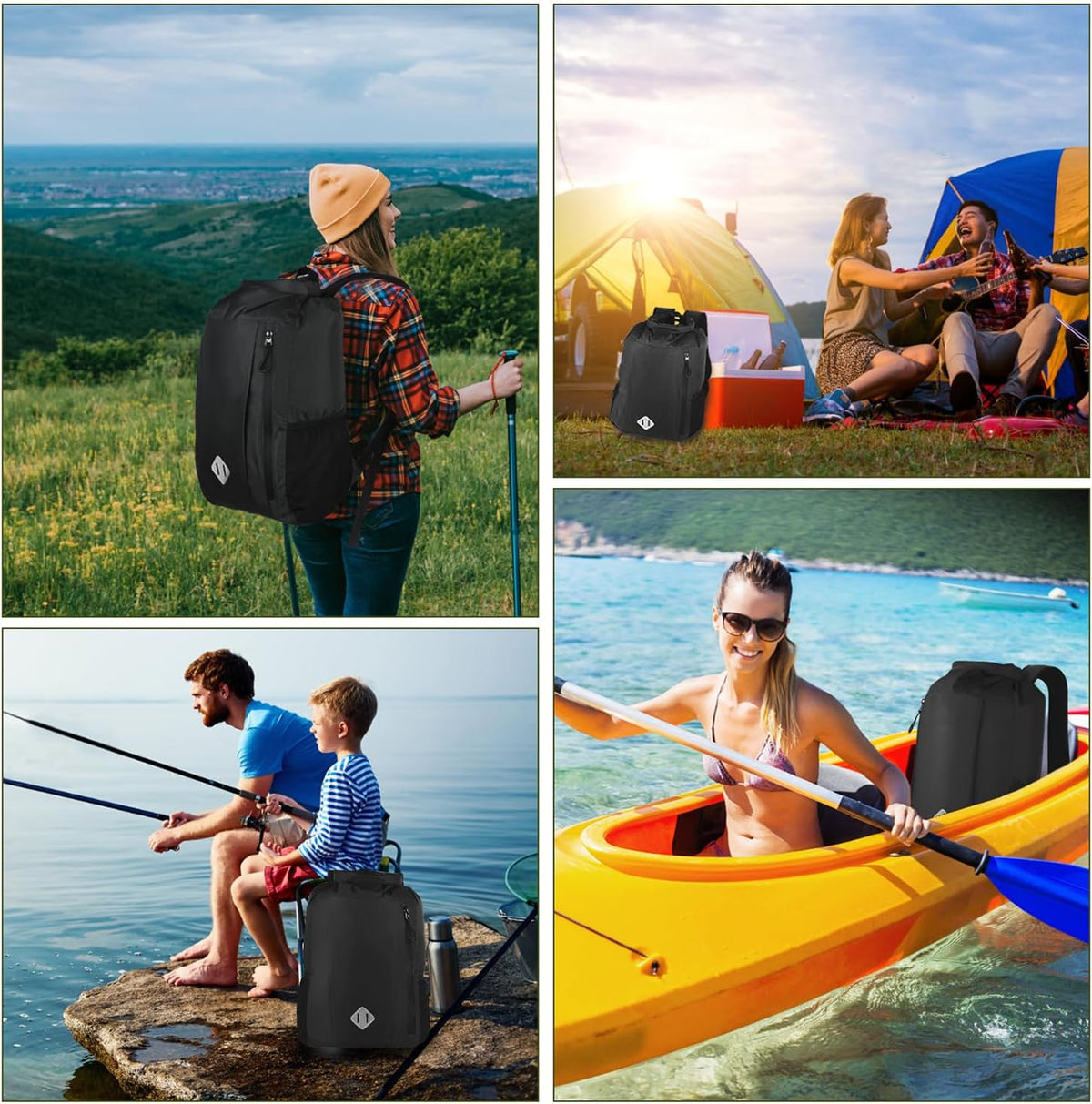 Drybag backpack waterproof, IPX68 100% Waterproof Dry Bag Backpack with Roll-Top Sealed Design, Keeps Gear Dry for Canoe, Kayaking, Water Sports Vacation, Rafting Travel & Surfing (WL005black)