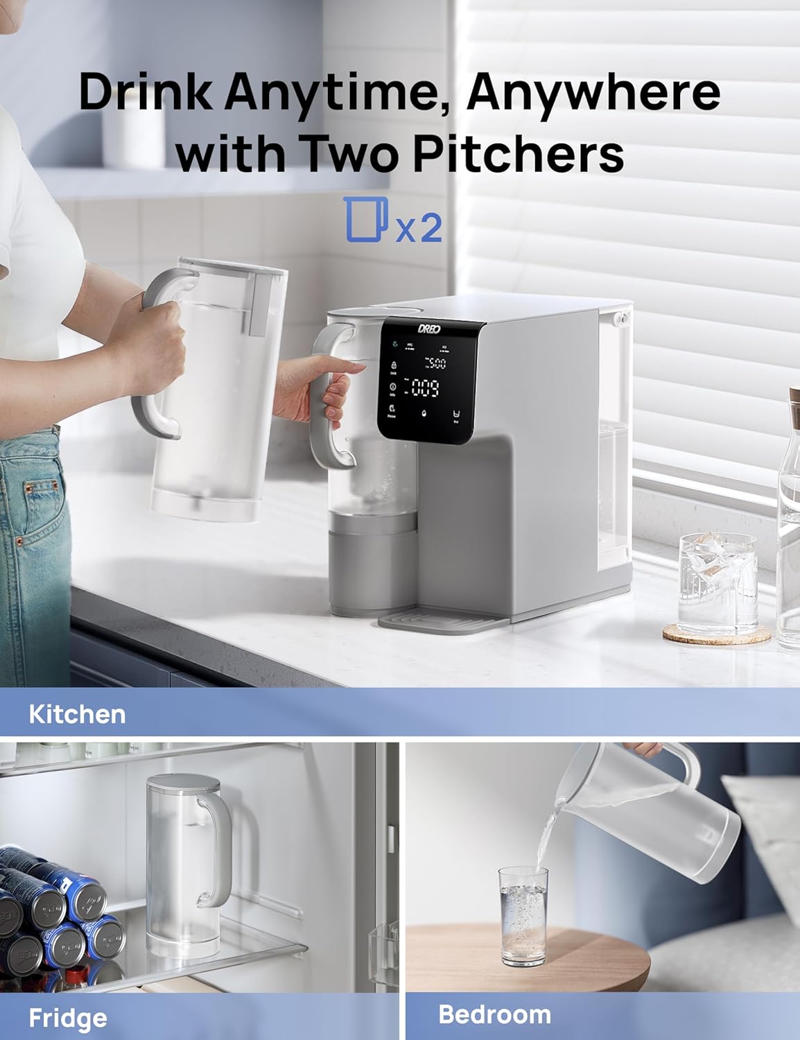 DREO Reverse Osmosis Water Filter Countertop, 7-Stage RO Water Filtration System, Installation-Free, Reduce TDS, Water Filter Pitcher for Home, Kitchen, 3:1 Pure to Drain, WF511 Upgraded