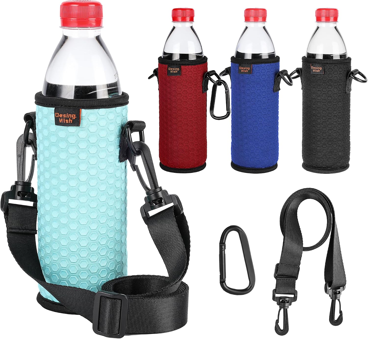 Portable 16.9 oz Plastic Bottles Insulators Sleeves 16 17 18 oz Beverage Bottle/Can Sleeves Holder with Shoulder Strap Plastic Bottle Sleeves Coolers 2 PCS (Blue/Cyan)