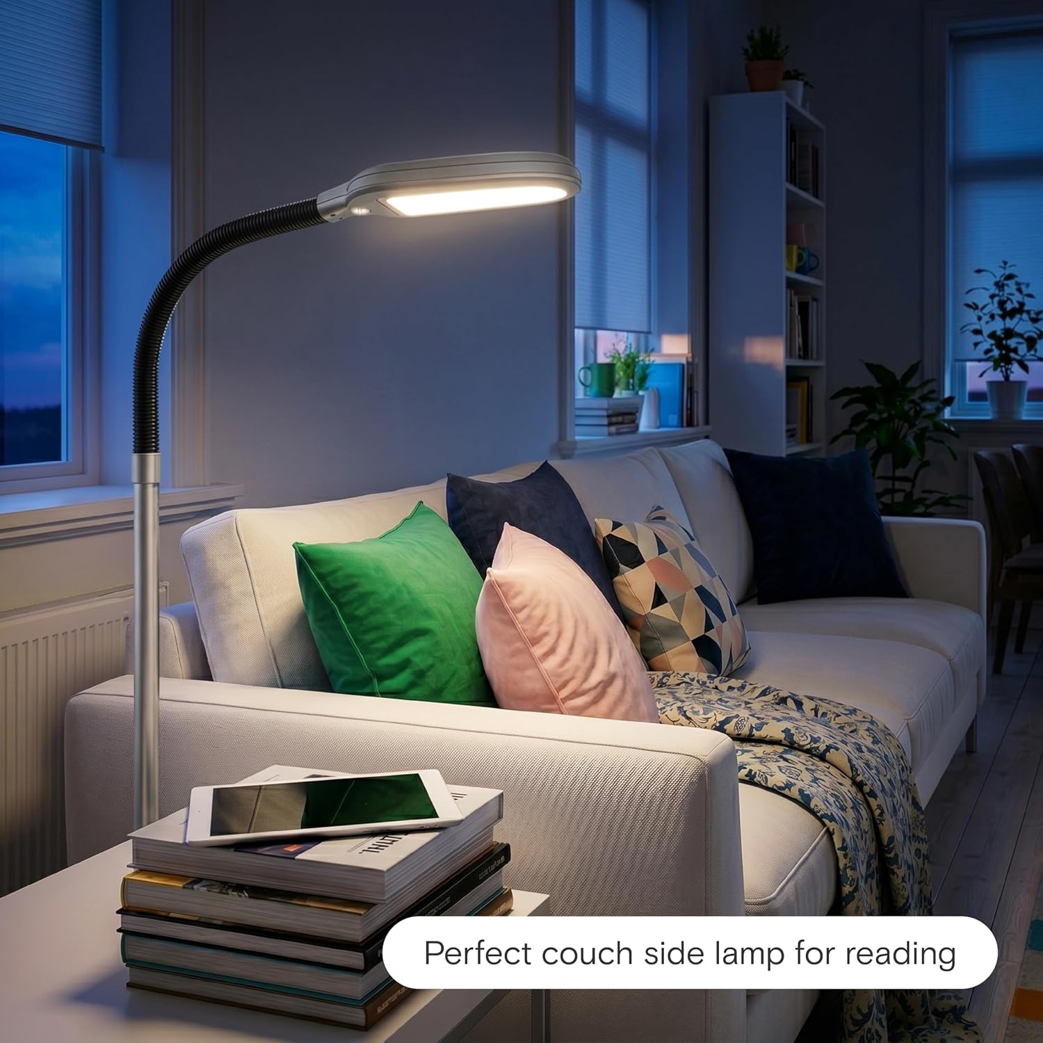 Brightech Litespan Titanium Silver LED Floor Reading Lamp, Energy Efficient, Adjustable Standing, 850-950 Lumens, 12W, 3-Year Warranty