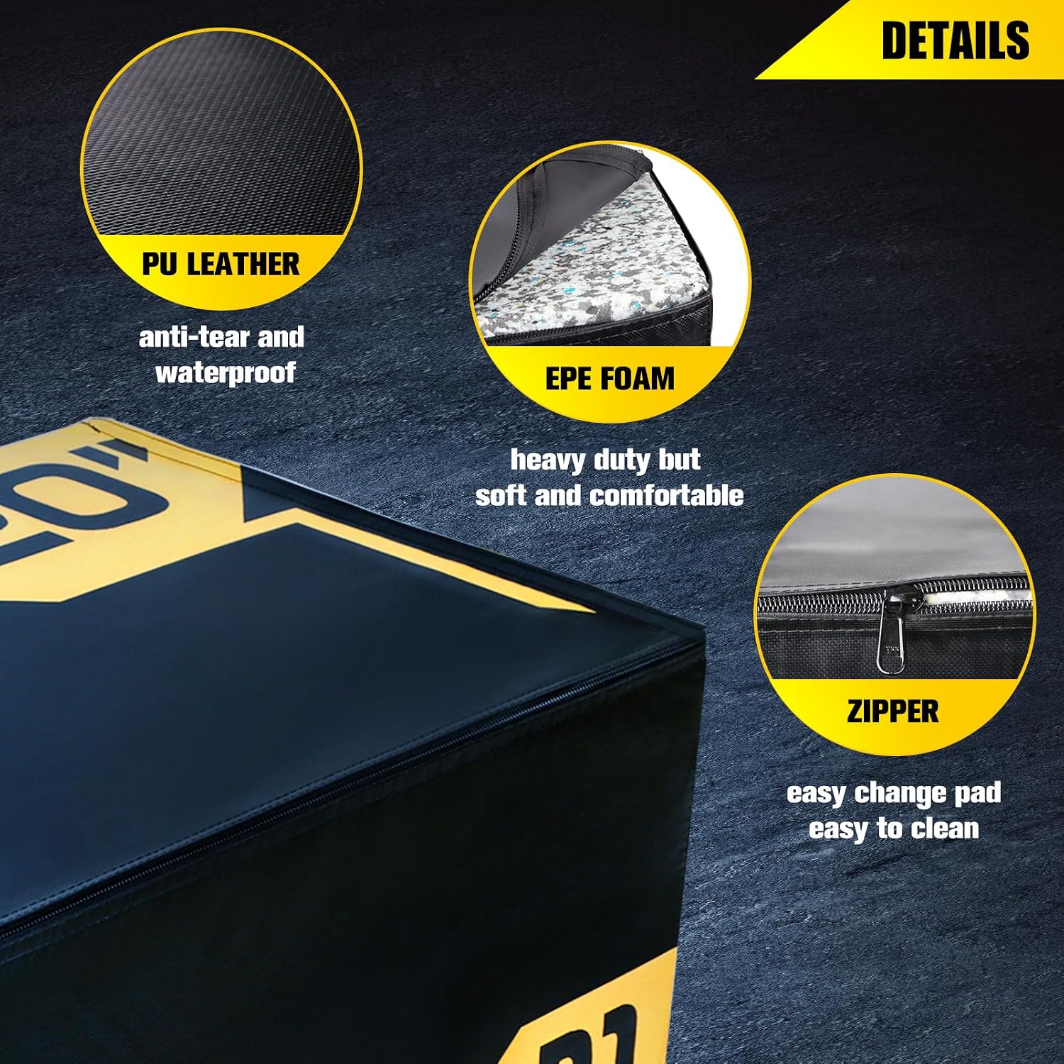 ToughFit Plyo Box - 3 in 1 Foam Plyometric Box - Jump Box for MMA, Crossfit - Adjustment Height Plyometric Jump Box for Home Gym - PVC Cover Platform & High-Density Workout Box