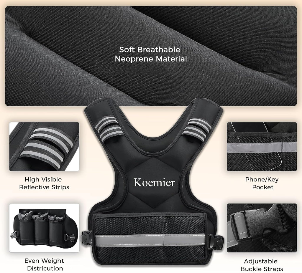 Adjustable Weighted Vest for Men and Women,4-10lb/11-20lb Vest with 6 Ironsand Weights,with Reflective Stripe,for Strength Training, Running, Fitness, Walking