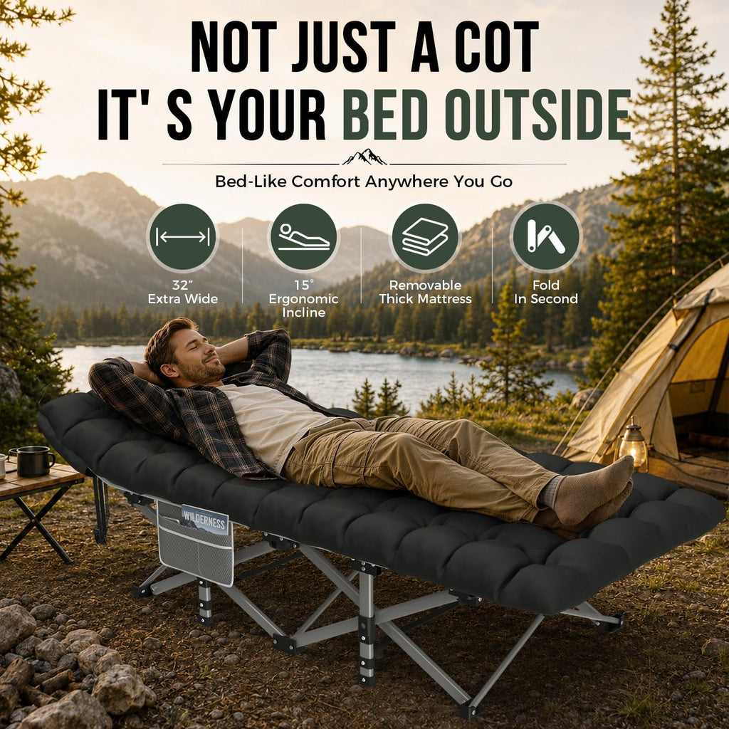 ZENPETIO XXL Folding Camping Cot for Adults, 32" Heavy-Duty Extra Wide Cots
