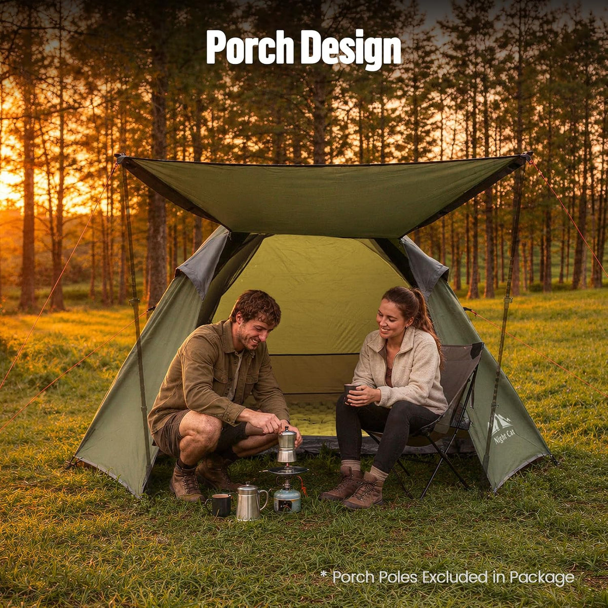 Night Cat Camping Tent 2 3 Persons with Porch Family Backpacking Tent Double Layers Waterproof Easy Clip Setup 7x6x4.3ft Porch Pole Not Inlcuded
