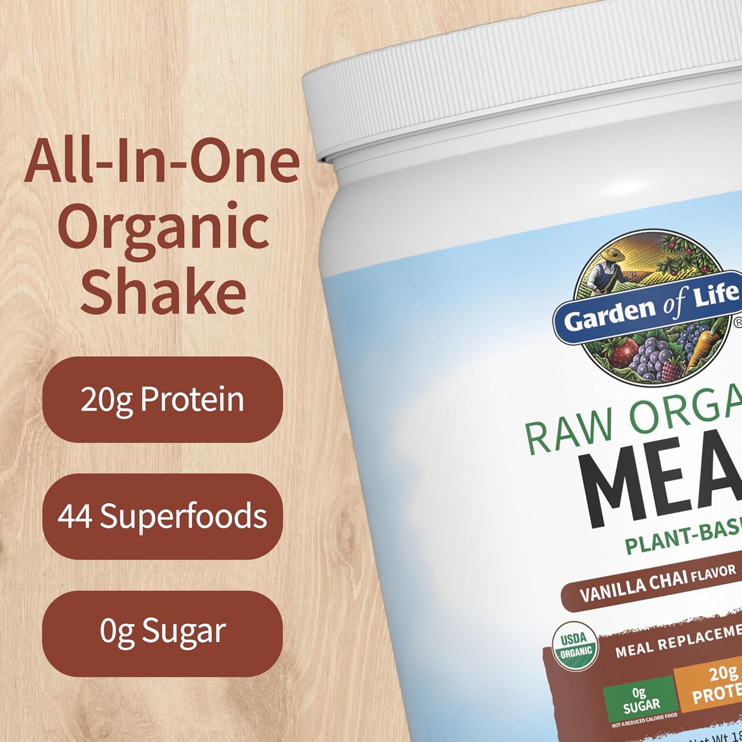 Garden of Life Raw Organic Meal Protein Powder, Vanilla Chai, 14 Servings