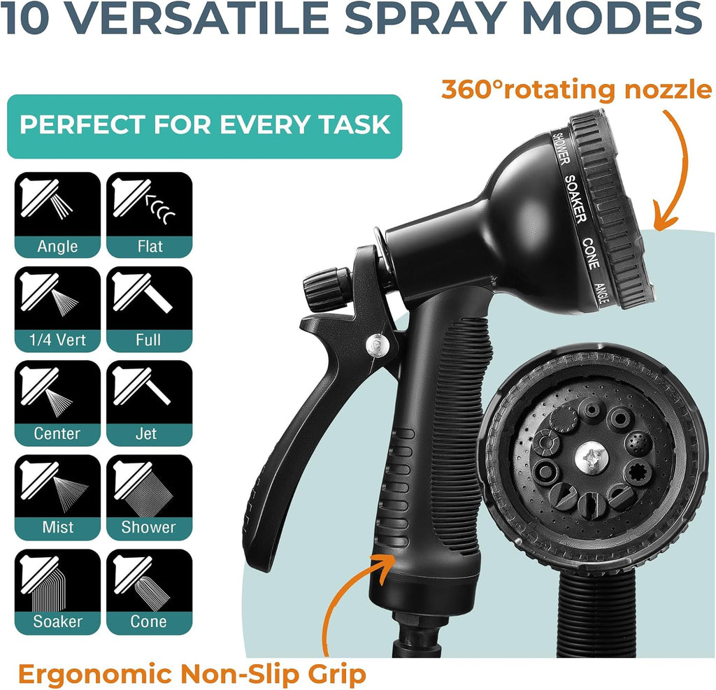 2.1 Gallon Pressurized Portable Camping Shower | 10-Mode Spray Head | Premium Neoprene Insulated Sleeve & Padded Shoulder Strap | Rinse Kit for Surf, Sand, RV, Road Trips & Pets | Black