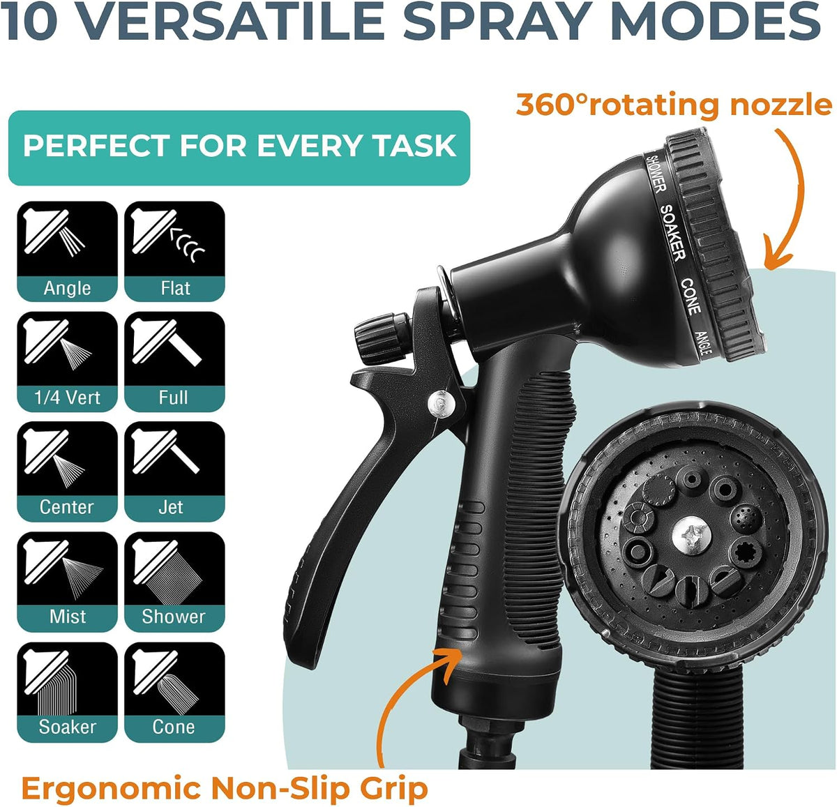 2.1 Gallon Pressurized Portable Camping Shower | 10-Mode Spray Head | Premium Neoprene Insulated Sleeve & Padded Shoulder Strap | Rinse Kit for Surf, Sand, RV, Road Trips & Pets | Black