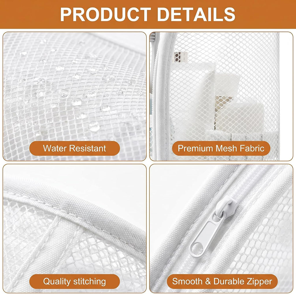 Standing Toiletry Bag,Portable Foldable Hanging Travel Organizer with Zipper and Loop,Mesh Large Capacity Cosmetic Waterproof Bag for Bathroom,Suitcase Packing,Toiletries,Makeup,Skincare (4PC)