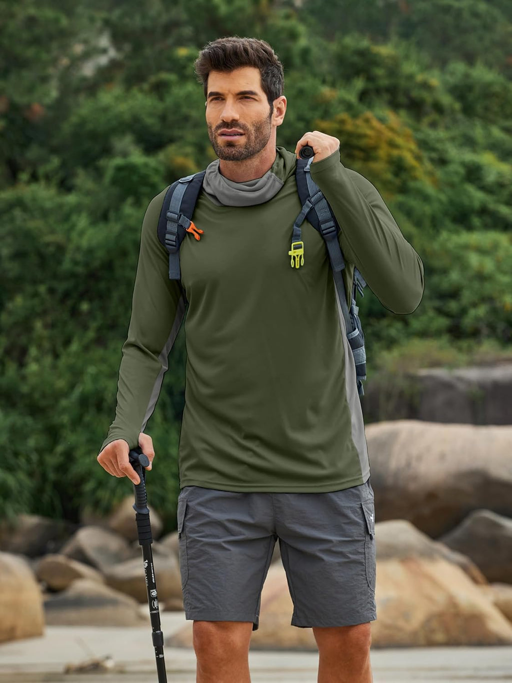 PINSPARK UPF 50+ Sun Hoodie Long Sleeve Fishing Shirts for Men with Mask