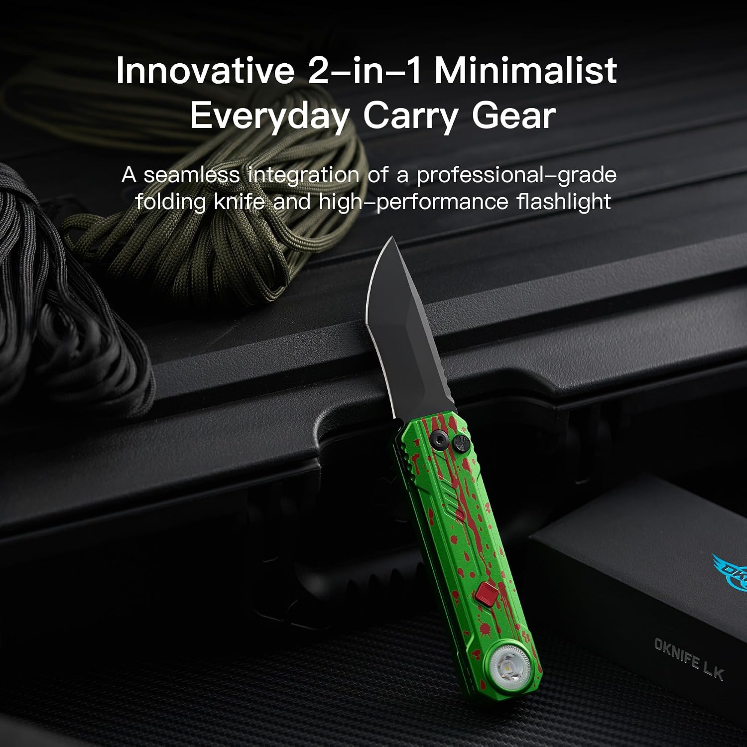 OKNIFE LK 2-in-1 Folding Pocket Knife with Rechargeable Flashlight