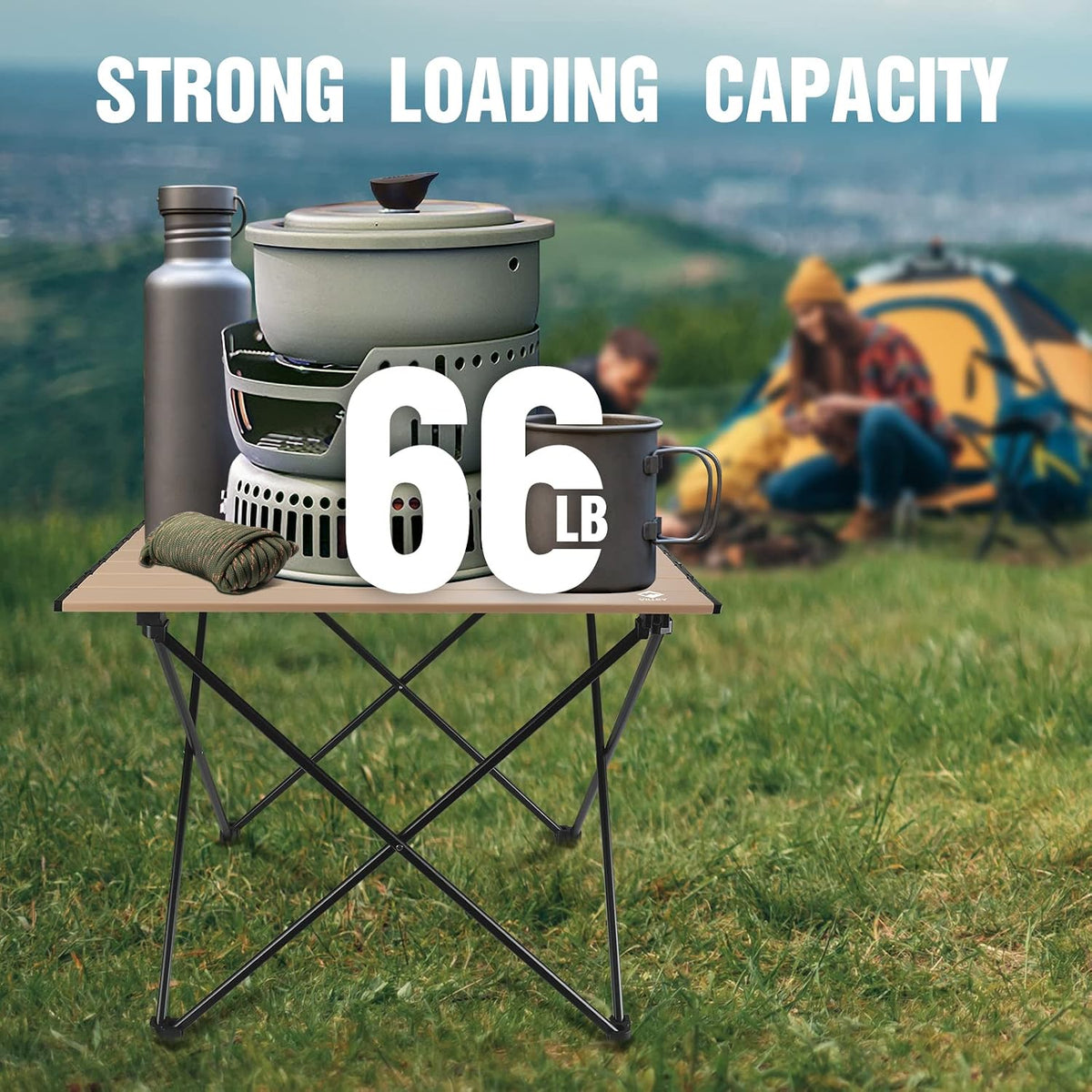 VILLEY Portable Camping Side Table, Ultralight Aluminum Folding Beach Table