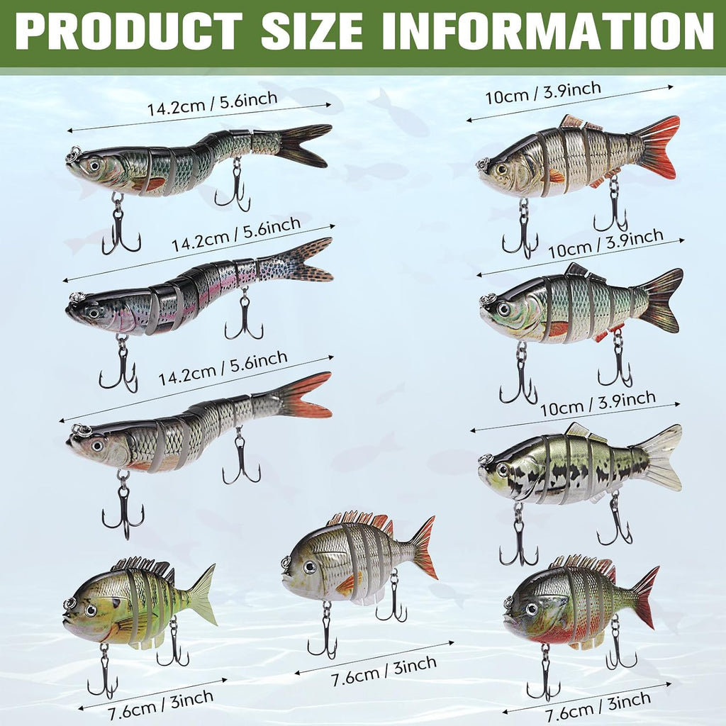 Soulchen 9 Pcs Fishing Lures for Freshwater and Saltwater, Slow Sinking Most Lifelike Jointed Swimbait for Bass Trout Crappie Walleye Pike Bluegill Salmon Swimbait, Amazing Gifts for Men and Family