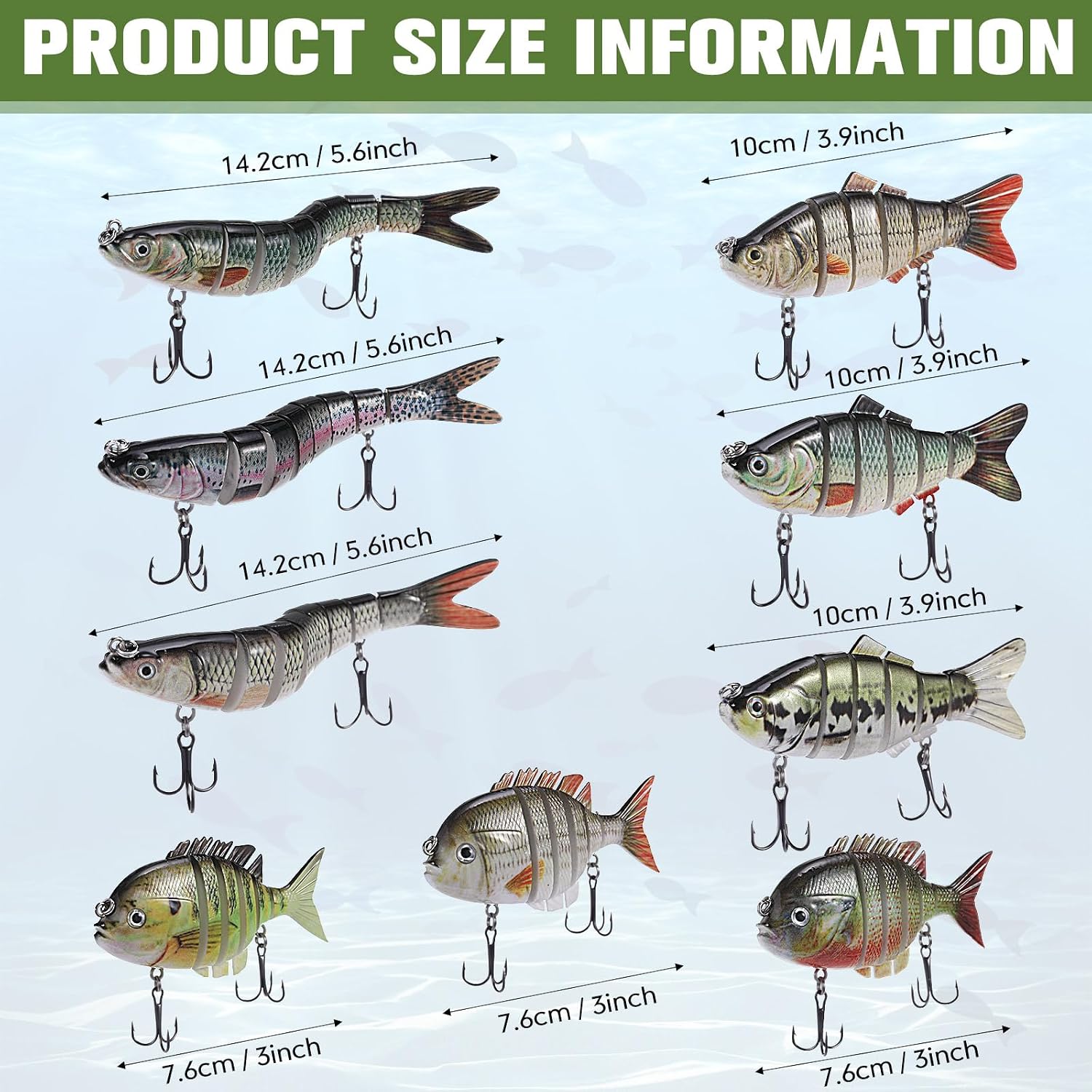 Soulchen 9 Pcs Fishing Lures for Freshwater and Saltwater, Slow Sinking Most Lifelike Jointed Swimbait for Bass Trout Crappie Walleye Pike Bluegill Salmon Swimbait, Amazing Gifts for Men and Family