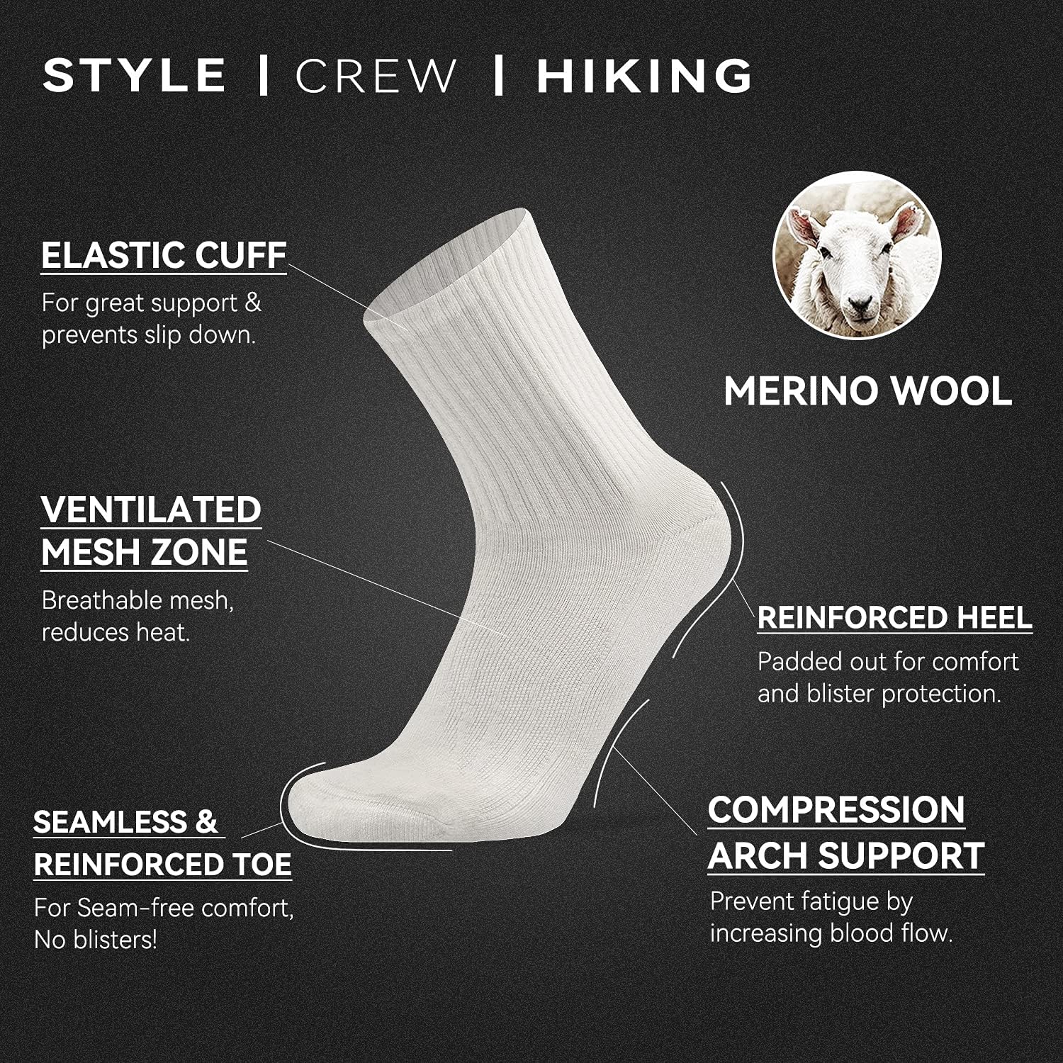 Socks Daze Crew Warm Merino Wool Blend Cushioned Hiking Socks for Men Women