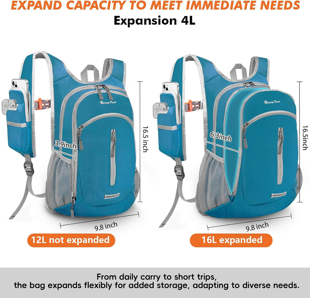 Seektop Small Hiking Backpack Expandable 12L-16L