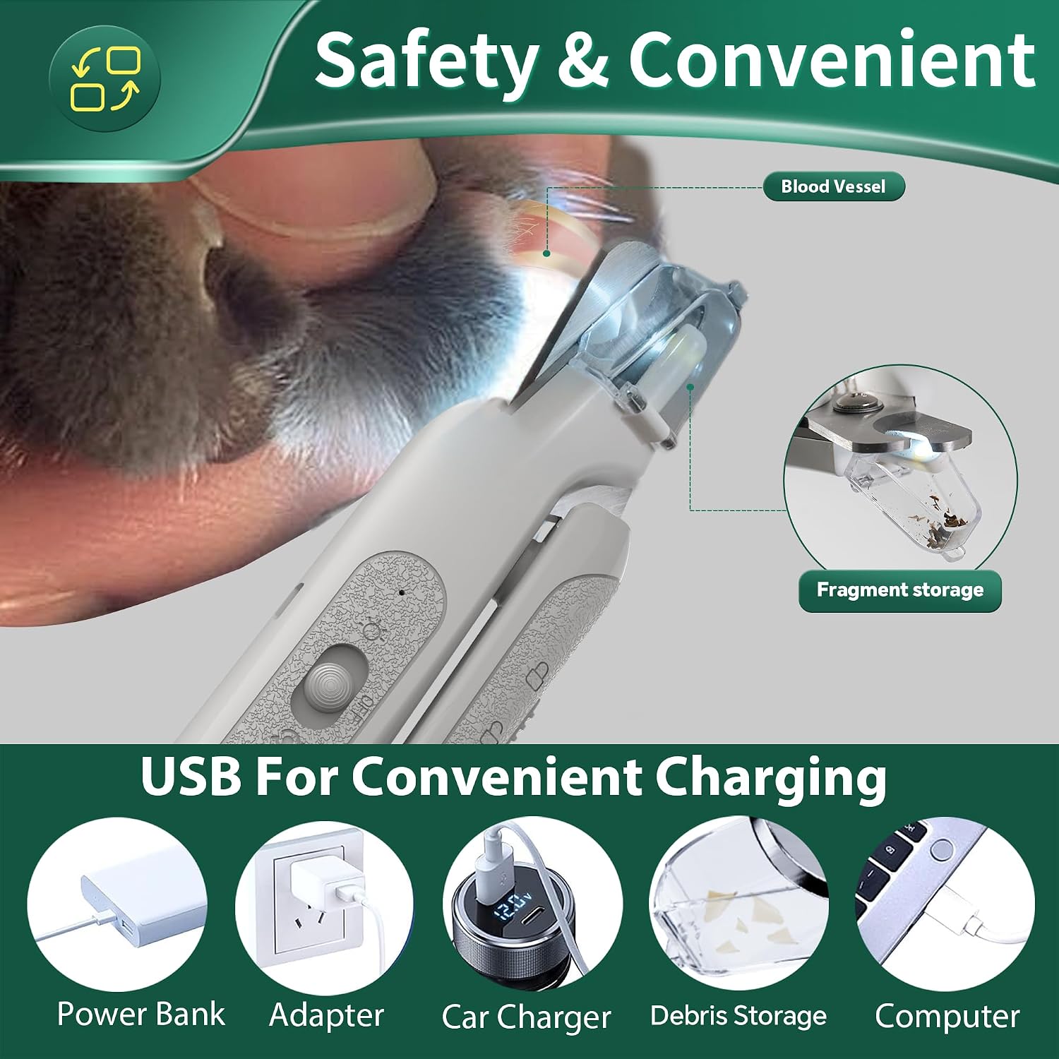 CATPICK 2-in-1 Cat & Dog Nail Clippers with Grinder and Dual LED Lights