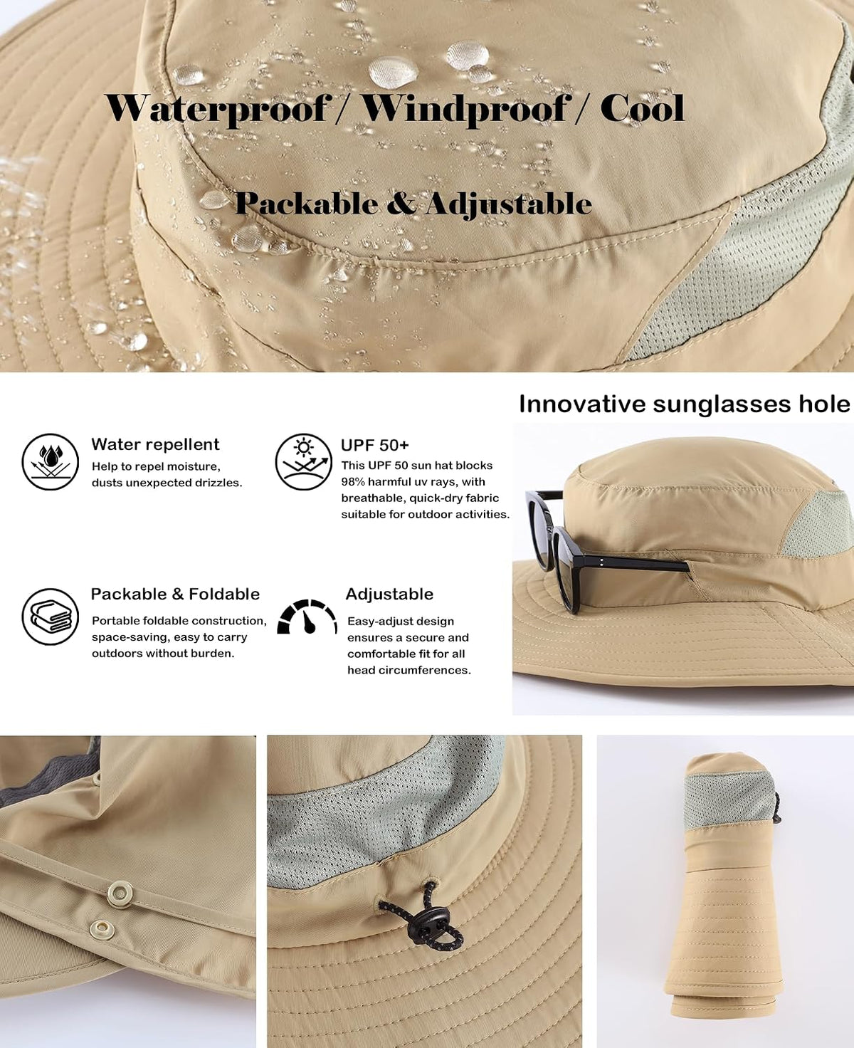 Home Prefer UPF 50+ Wide Brim Sun Hats with Neck Flap Sun Protection Hat for Men Women Gardening Fishing Summer Bucket Hat