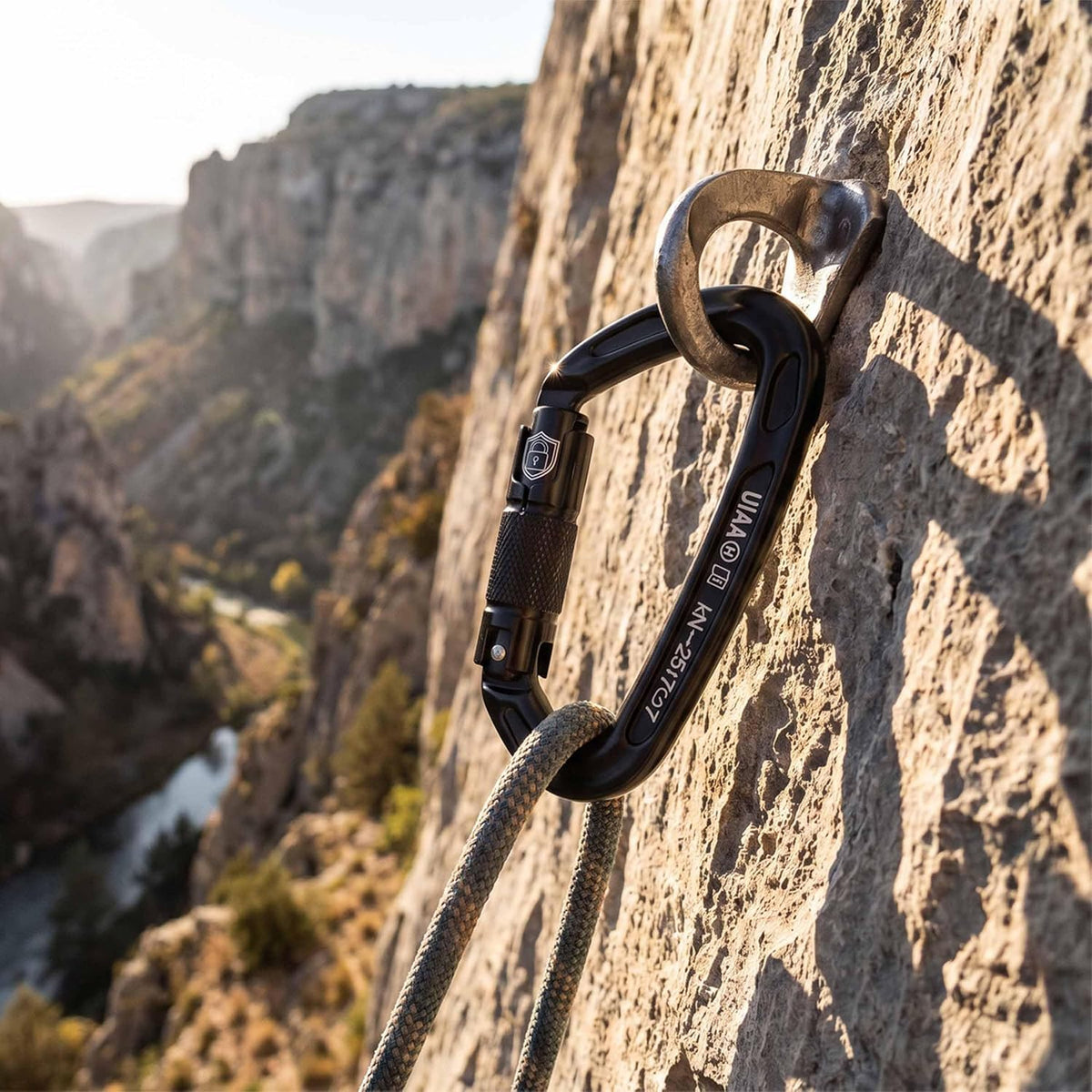 BEIFENG 25KN Auto Locking Carabiner - UIAA Certified Heavy Duty Climbing Carabiners for Rock Climbing, Camping, Rappelling, Hunting, Rescue Equipment - Professional Carabiner Clips (Black)