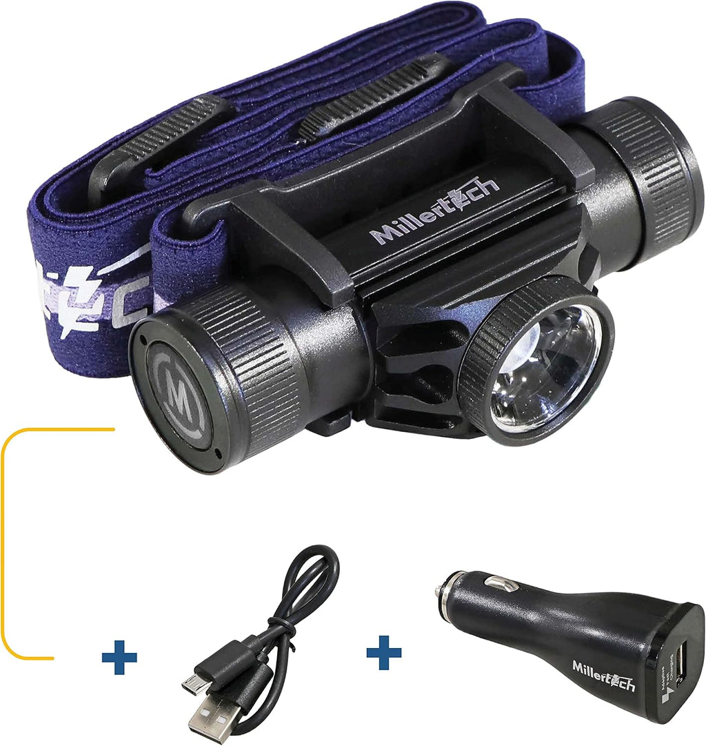 #555 - Double Power - Rechargeable CREE LED Headlamp, 1800 Lumens, USB-C Charging, IPX6 Waterproof, Stepless Dimming, Includes USB Cable and Power Bank