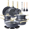 GiPP Ceramic Pots and Pans Set Non Stick - 22Pcs Nonstick Cookware Set, Non-Toxic Healthy Kitchen Cooking Set w/Frying Pans Set, Dishwasher Safe, PFAS PTFE PFOA PFOS Free, Dark Gray