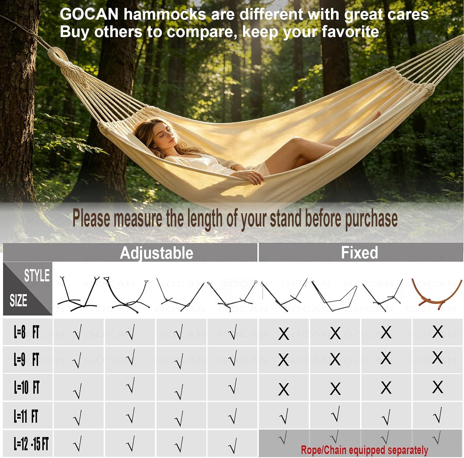 GOCAN Hammock 2 Person Large Outdoor Hammocks bedsize 220 x 150cm