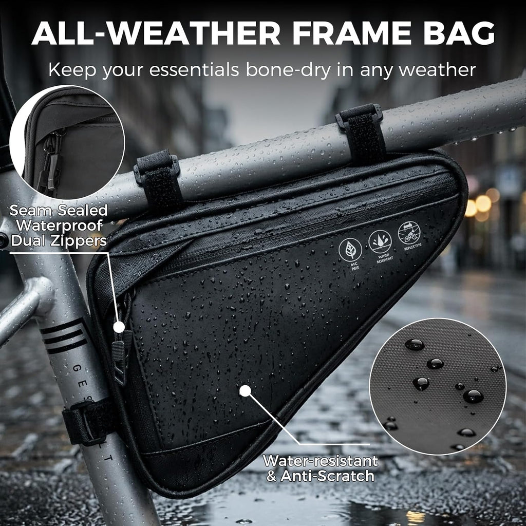 Bike Frame Bag, Reflective Water-Resistant Bicycle Triangle Pouch | 2L Two Side Pockets, Cycling Storage Tool Accessories Pouch for Mountain Road Bike