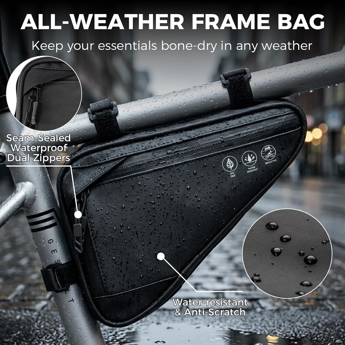 Bike Frame Bag, Reflective Water-Resistant Bicycle Triangle Pouch | 2L Two Side Pockets, Cycling Storage Tool Accessories Pouch for Mountain Road Bike