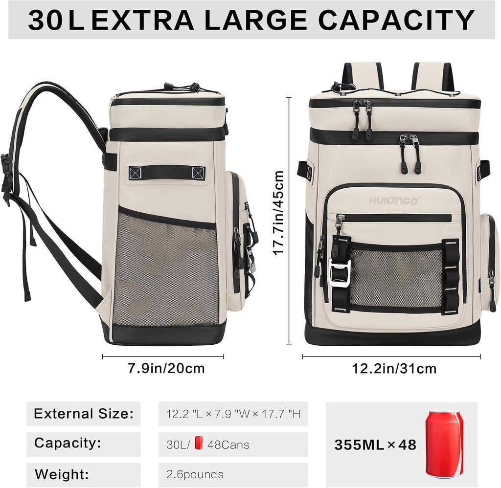 Hulongo Large Waterproof Insulated Cooler Backpack, 30L, 48Cans