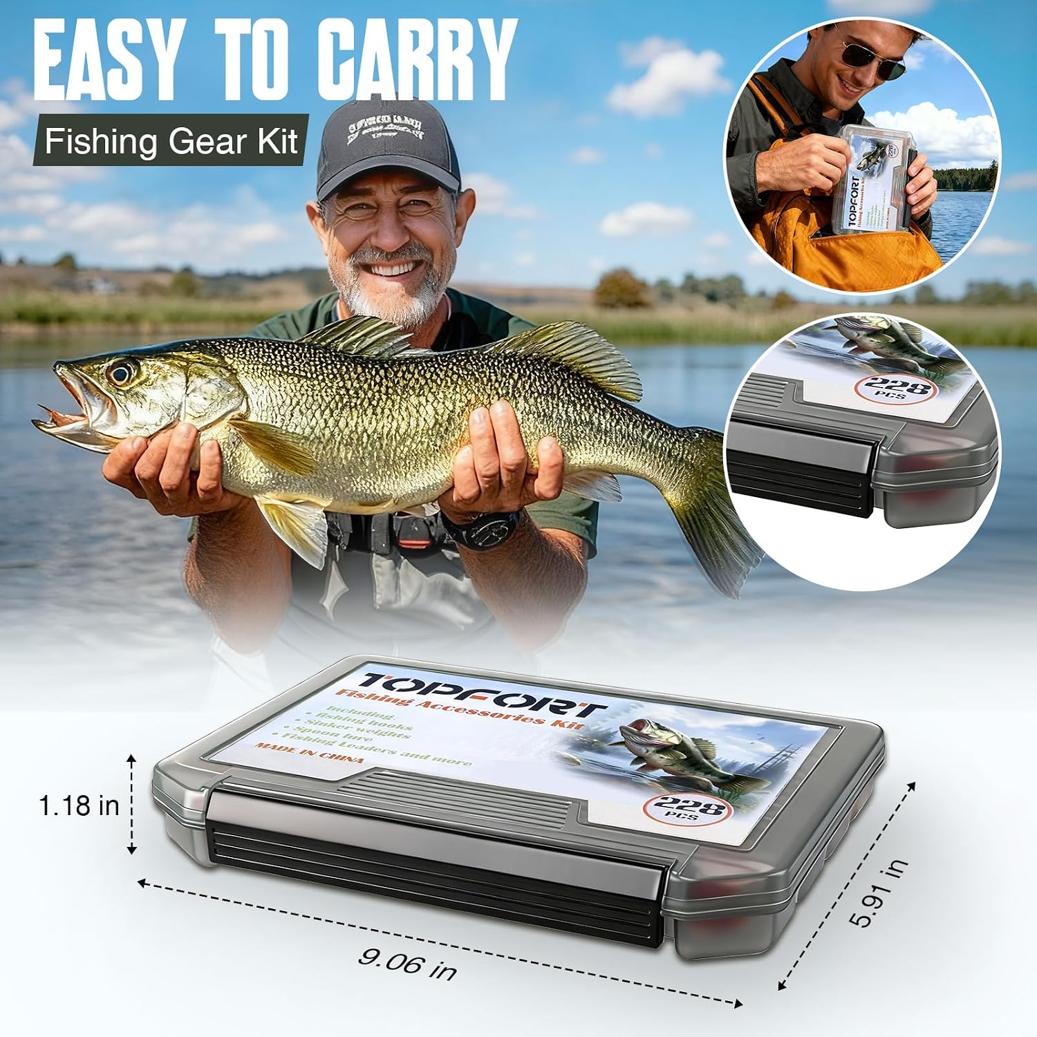 TOPFORT 187/343pcs Fishing Accessories Kit, Organized Fishing Tackle Box with Tackle Included, Fishing Hooks, Fishing Weights Sinkers, Fishing Gear and Equipment, Fishing Gift for Men