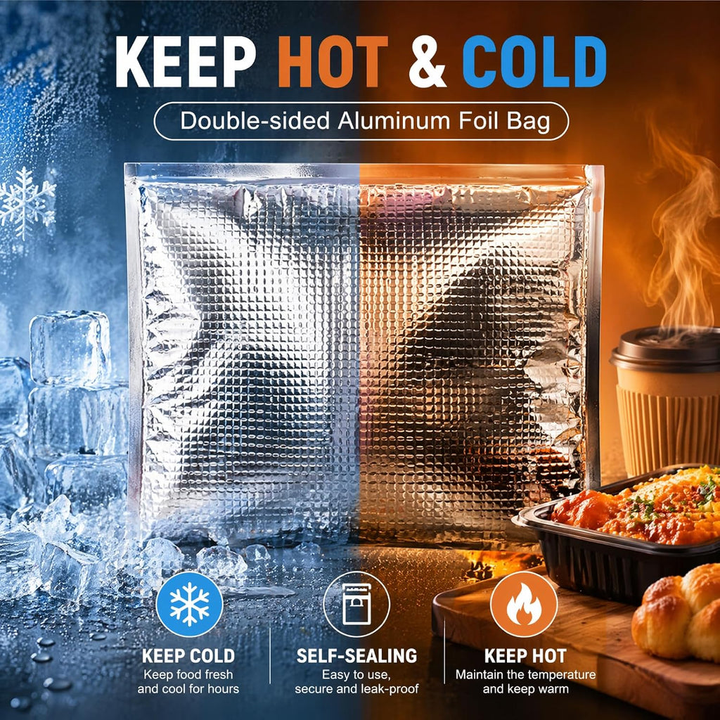 Insulated Food Storage Bag with Zipper Design, Hot Cold Cool Storage Bags for Food, Reusable Thermal Lunch Household Food Pouches Organizer Hot Sandwich Bags, 5PCS