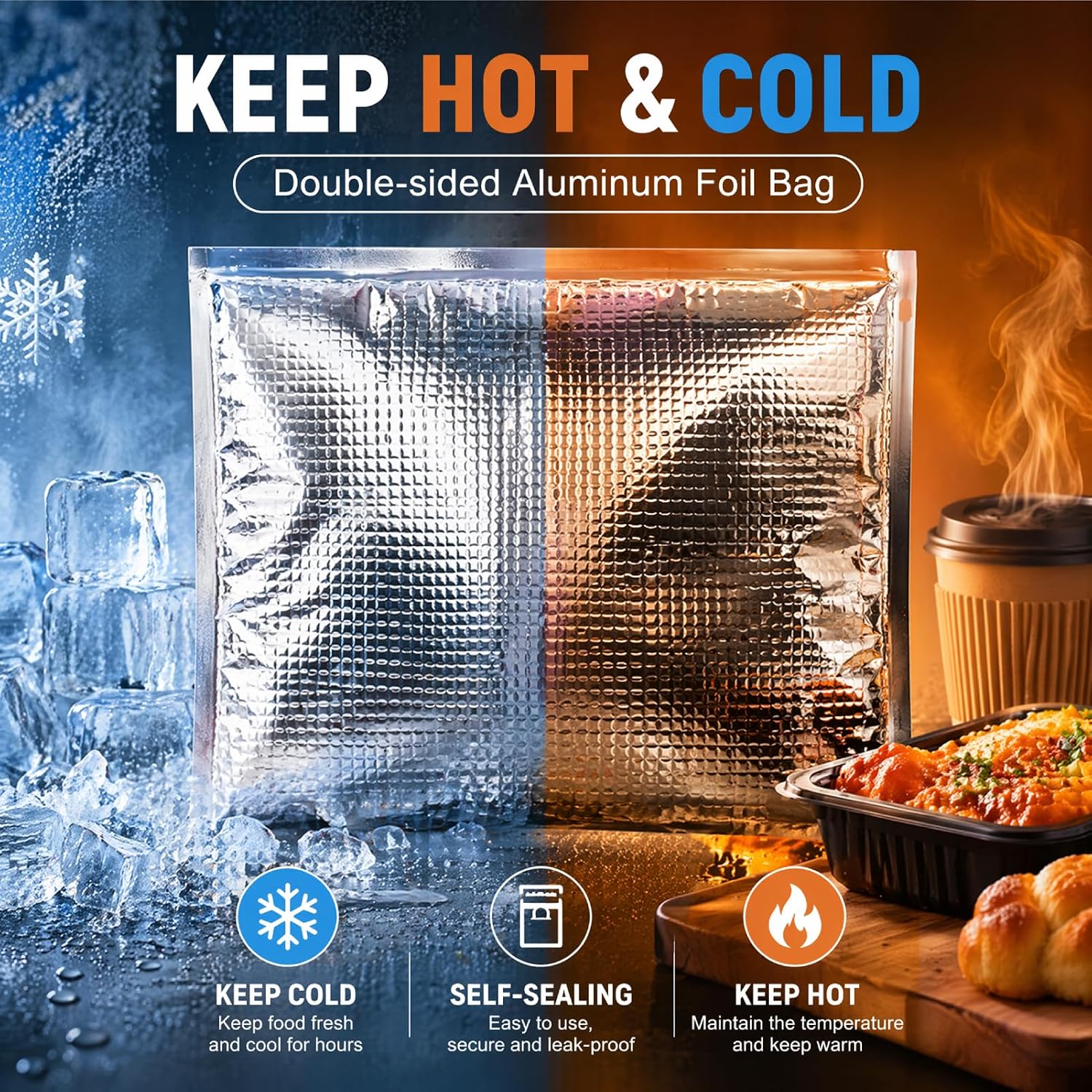 Insulated Food Storage Bag with Zipper Design, Hot Cold Cool Storage Bags for Food, Reusable Thermal Lunch Household Food Pouches Organizer Hot Sandwich Bags, 5PCS