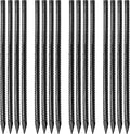 Besitu 16 inches Ground Rebar Stakes (16 pcs) Heavy Duty Metal Spikes for Concrete Timber Garden Plant, Long Straight Steel Stakes for Tent, 3/8" Thickness Ground Anchors with Chisel Point End, Black