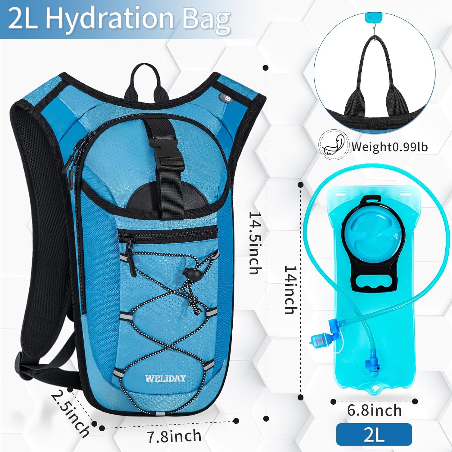 Hydration Backpack with Leak Proof Water Bladder, Lightweight Hydro Water Daypack for Rave, Cycling, Running, Hiking, Climbing