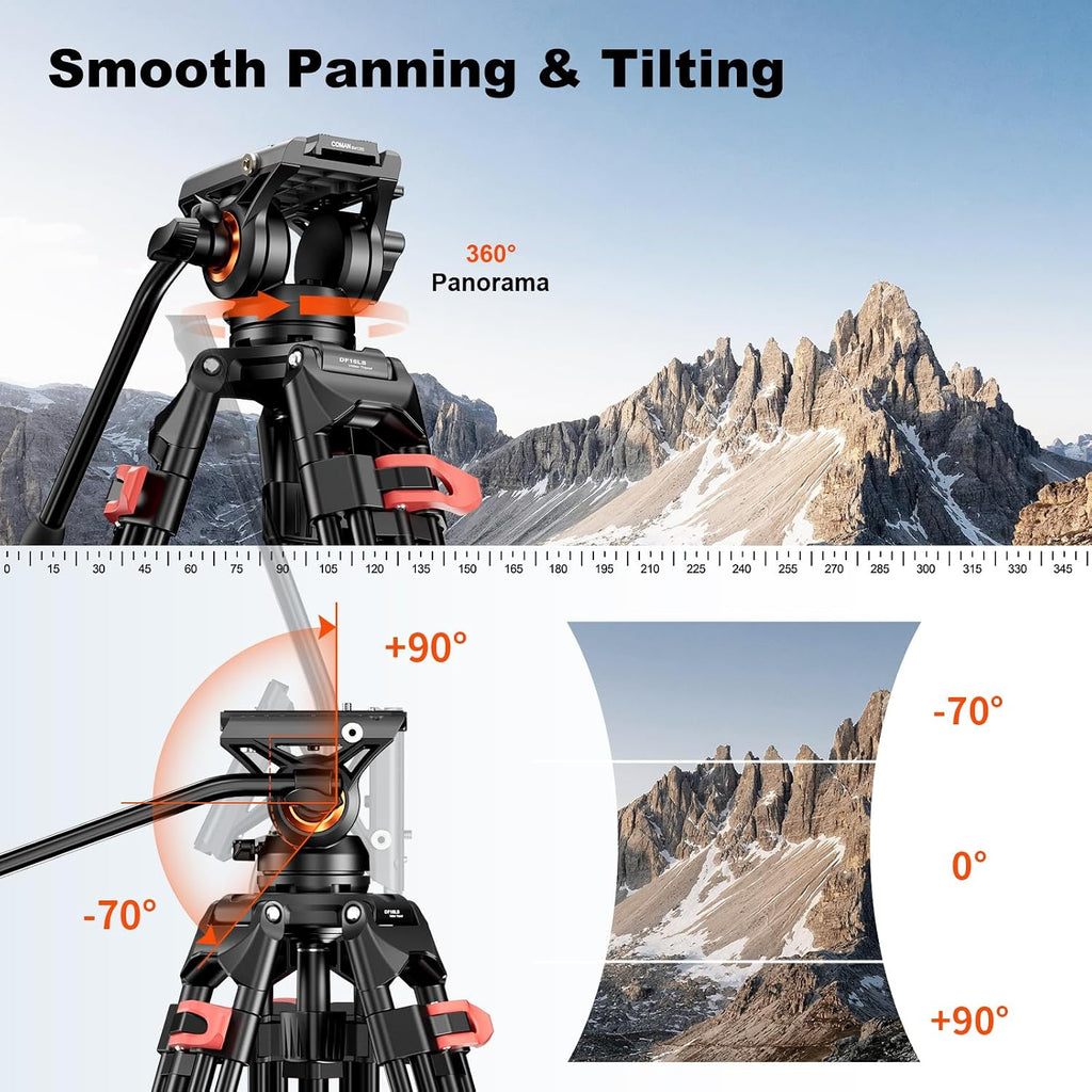 COMAN DF16LS Video Tripod, Heavy Duty Tripod & Fluid Head Max Load 17.6 lbs