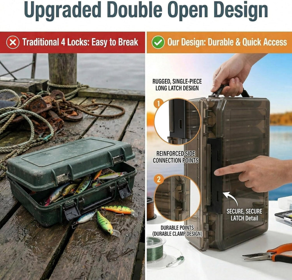 Fishing Tackle Boxes Lure Organizer: 2 Packs Hard Bait Storage Box - Double Sided Fishing Lure Case with 14 Compartments Container (Grey, L)
