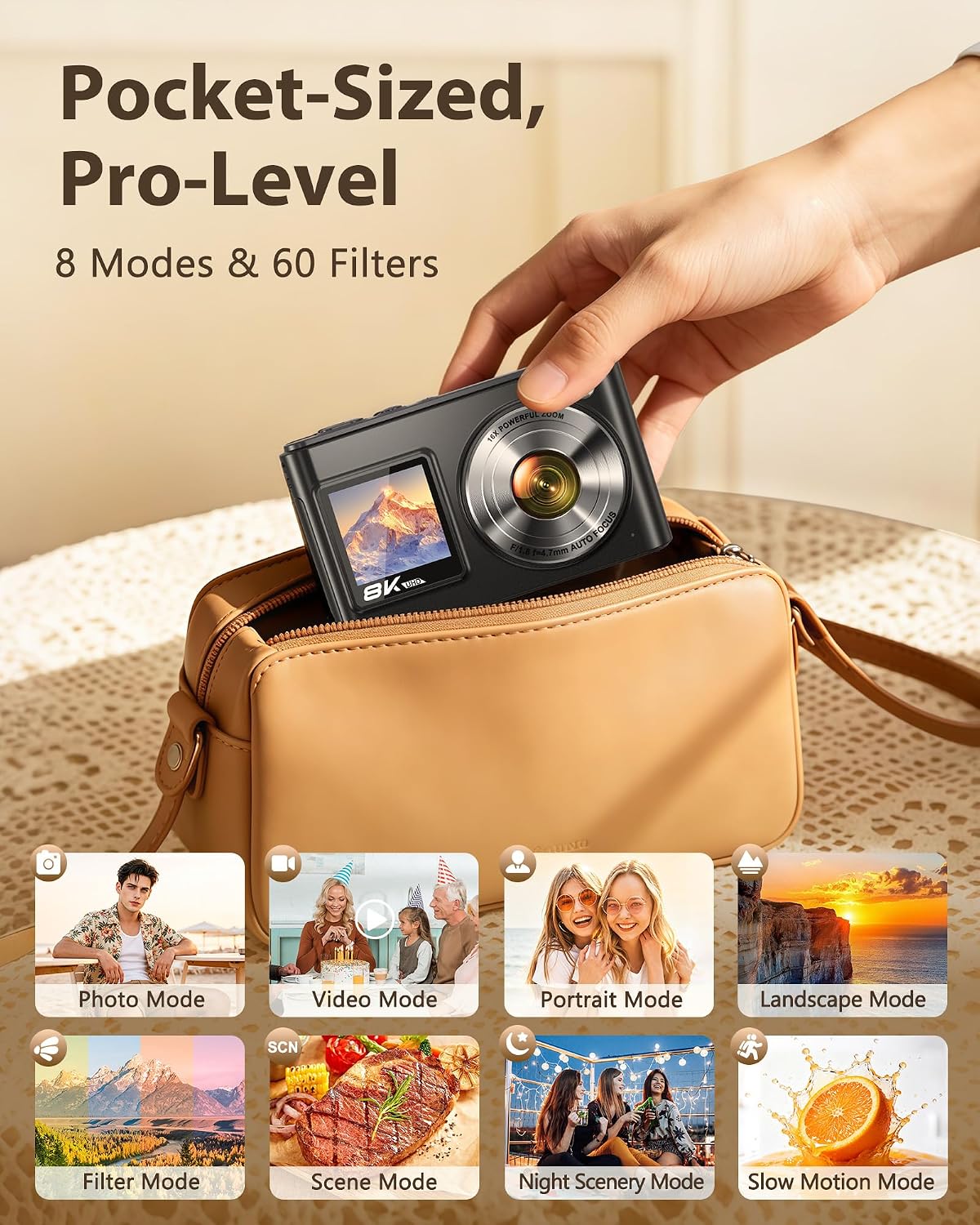 8K Digital Camera, 96MP WiFi Camera for Photography with Dual Screen(Black)
