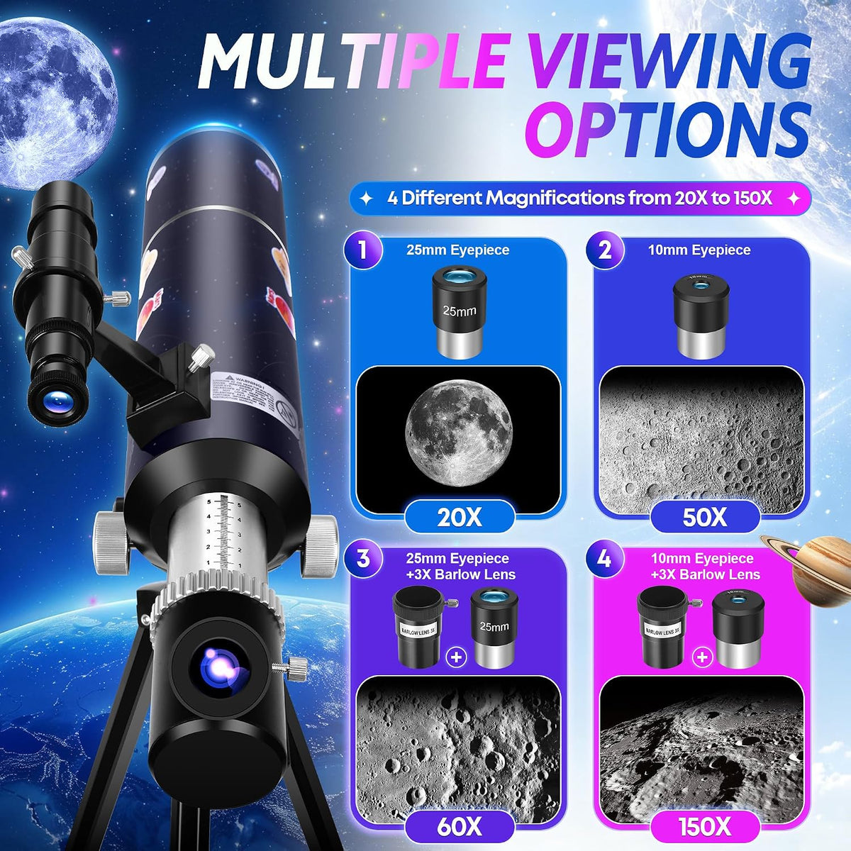 80mm Portable Telescope Kit for Adults & Kids with Pop-Up Tent