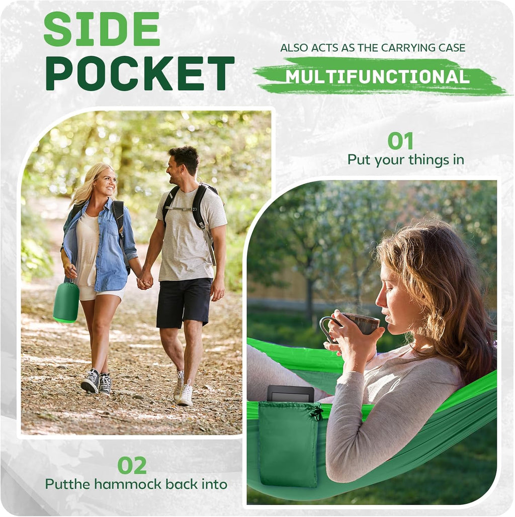 Camping Hammock Lightweight, Portable Hammocks Parachute Hammock with Two Tree Straps, Single or Double Travel Swing Nylon Camp Hammocks, Outdoor Essentials for Beach Backpacking Hiking, Orange